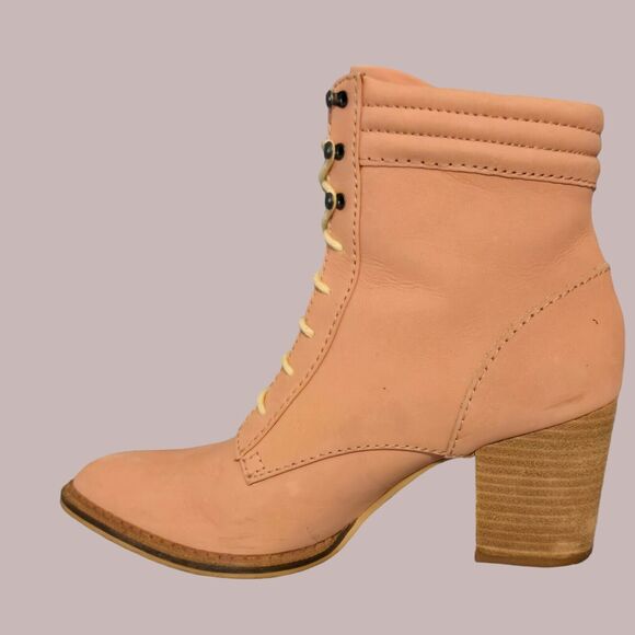 Anthropologie Pilcro Booties Womens 8.5 Hayden Matte Pink Lace Up Heeled Boots - Picture 4 of 10